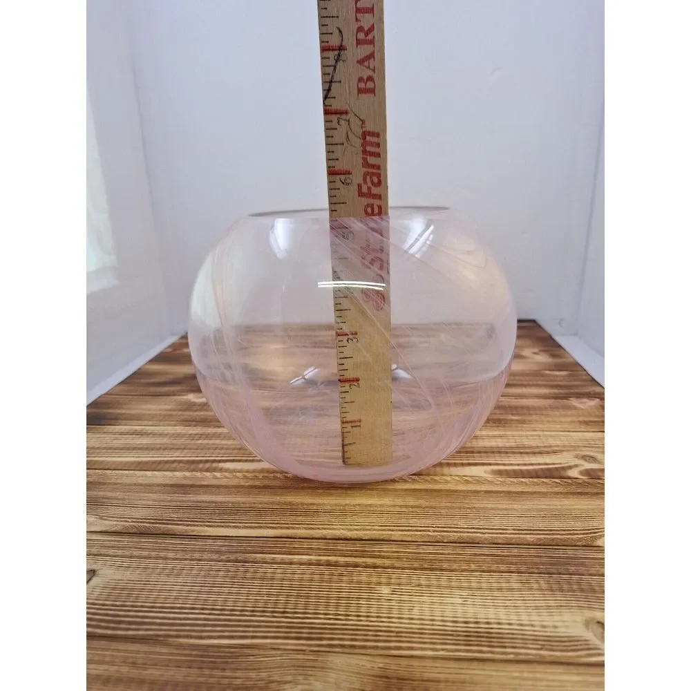 Round  Pink Swirl Art Vase Glass Planter Terrarium Fish Bowl Container 5.5